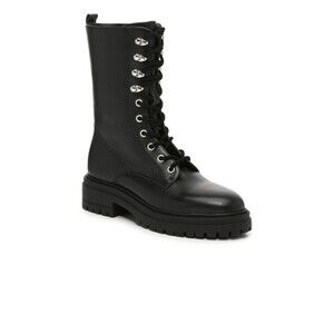 Steve Madden Aiken Combat Boots, Black Leather, Lace Up, Lug Sole, 8.5, NEW